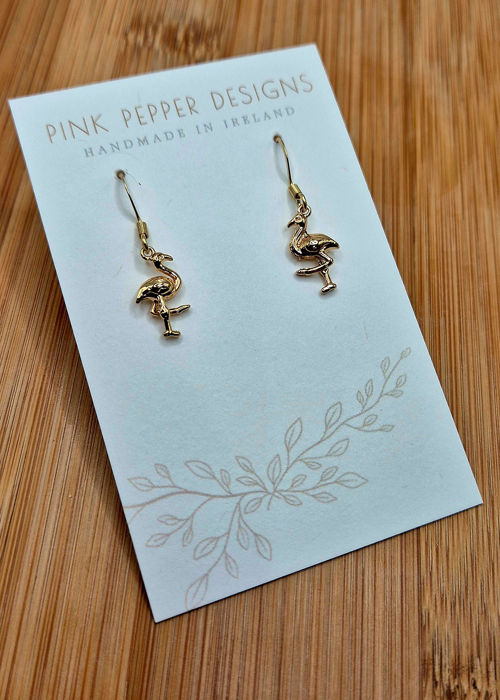 Thumbnail: 18K Golden Flamingo Dangle Earrings 