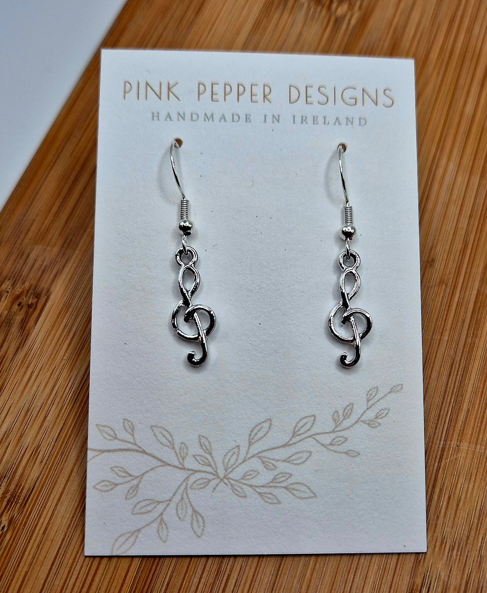 Silver Treble Clef Dangle Earrings
