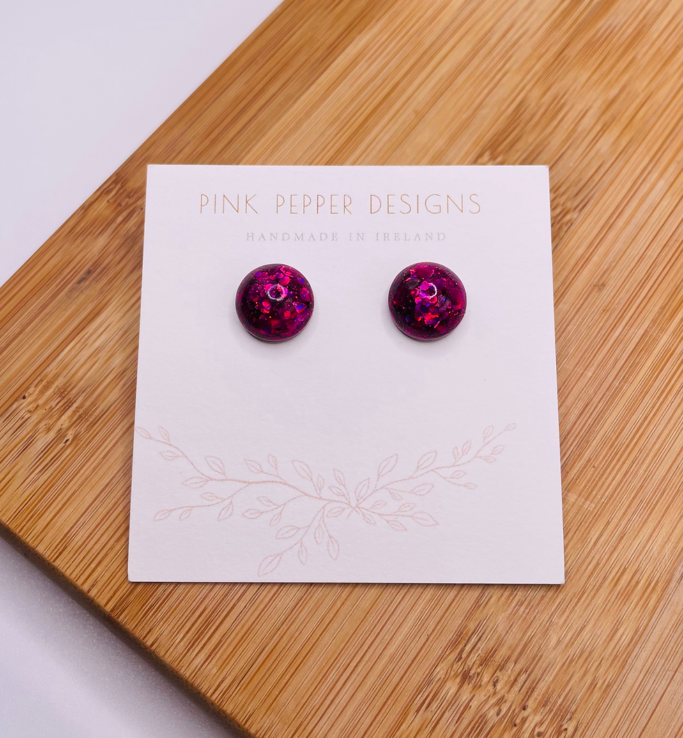 Thumbnail: Fuscia Pink Medium Sparkly Stud Earrings