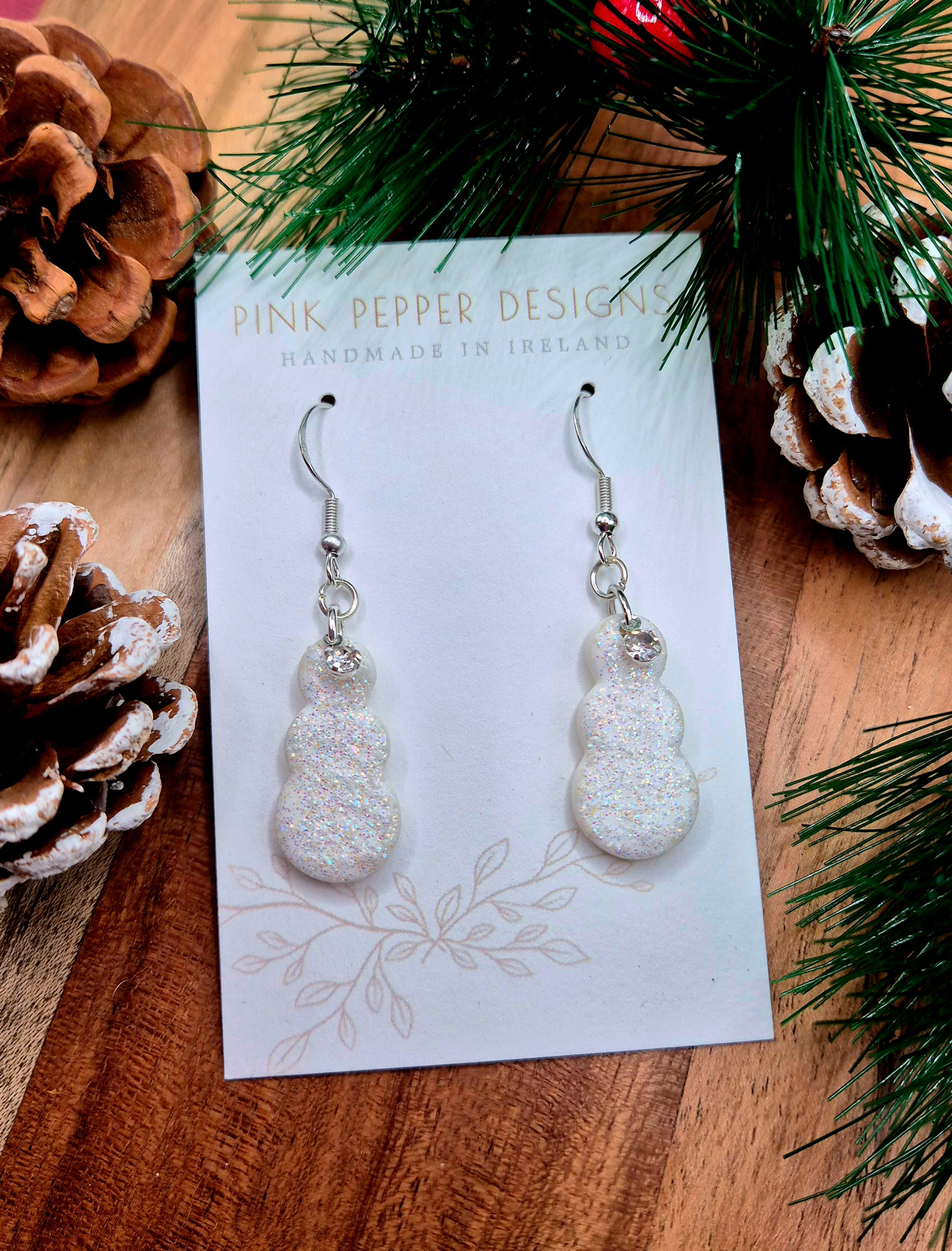 White Sparkly Snowman Dangle Earrings