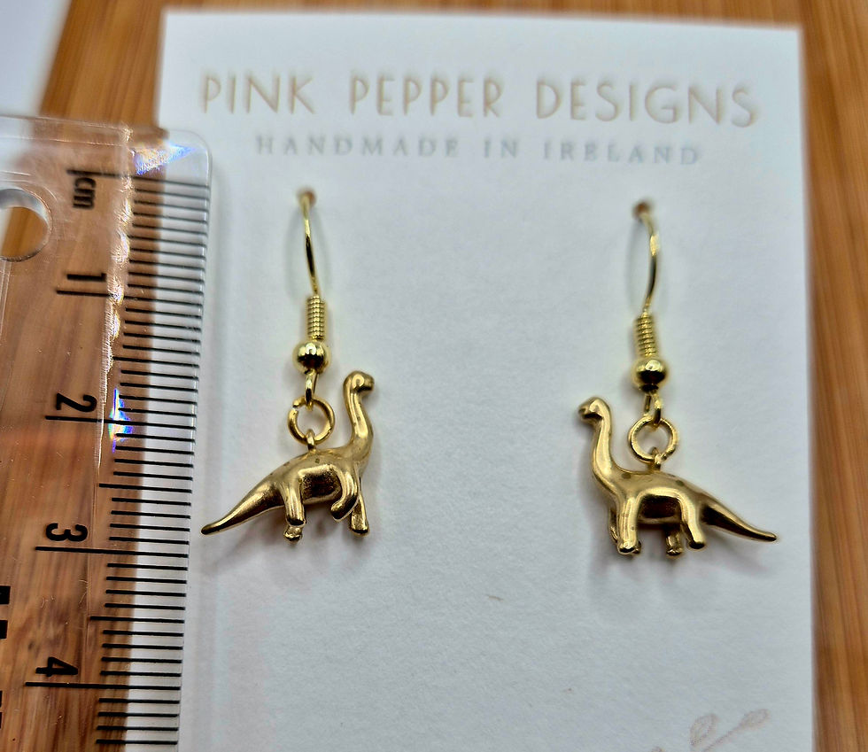 Thumbnail: Brass Brontosaurus Dinosaur Dangle Earrings 