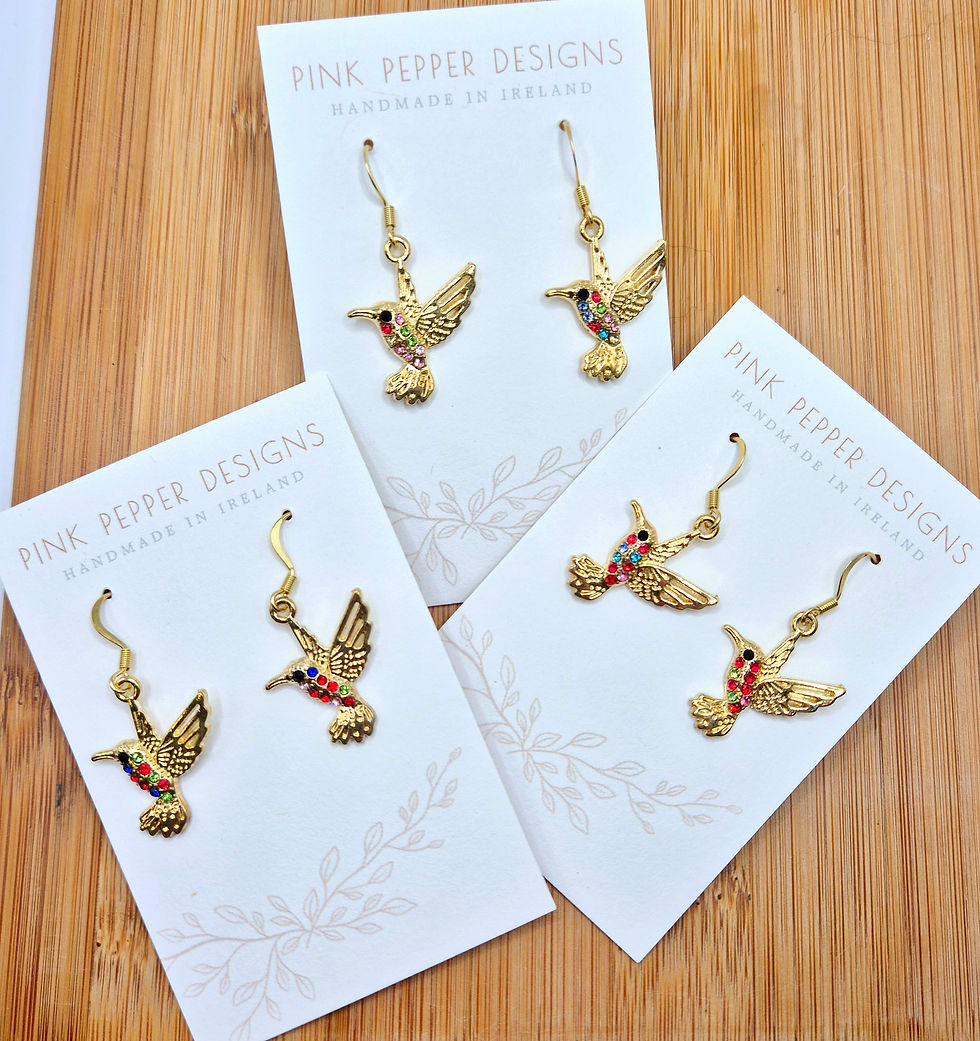 Thumbnail: Gold Hummingbird Cubic Zirconia Dangle Earrings 