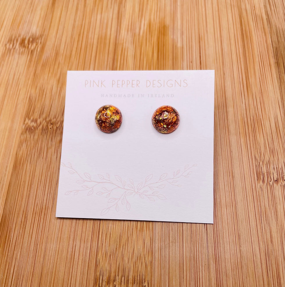 Thumbnail: Amber Foils Medium Dome Stud Earrings 
