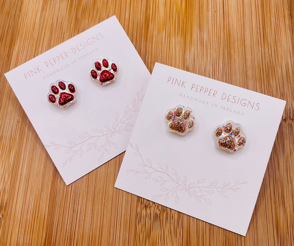 Thumbnail: Red & Holographic White Pawprint Stud Earrings