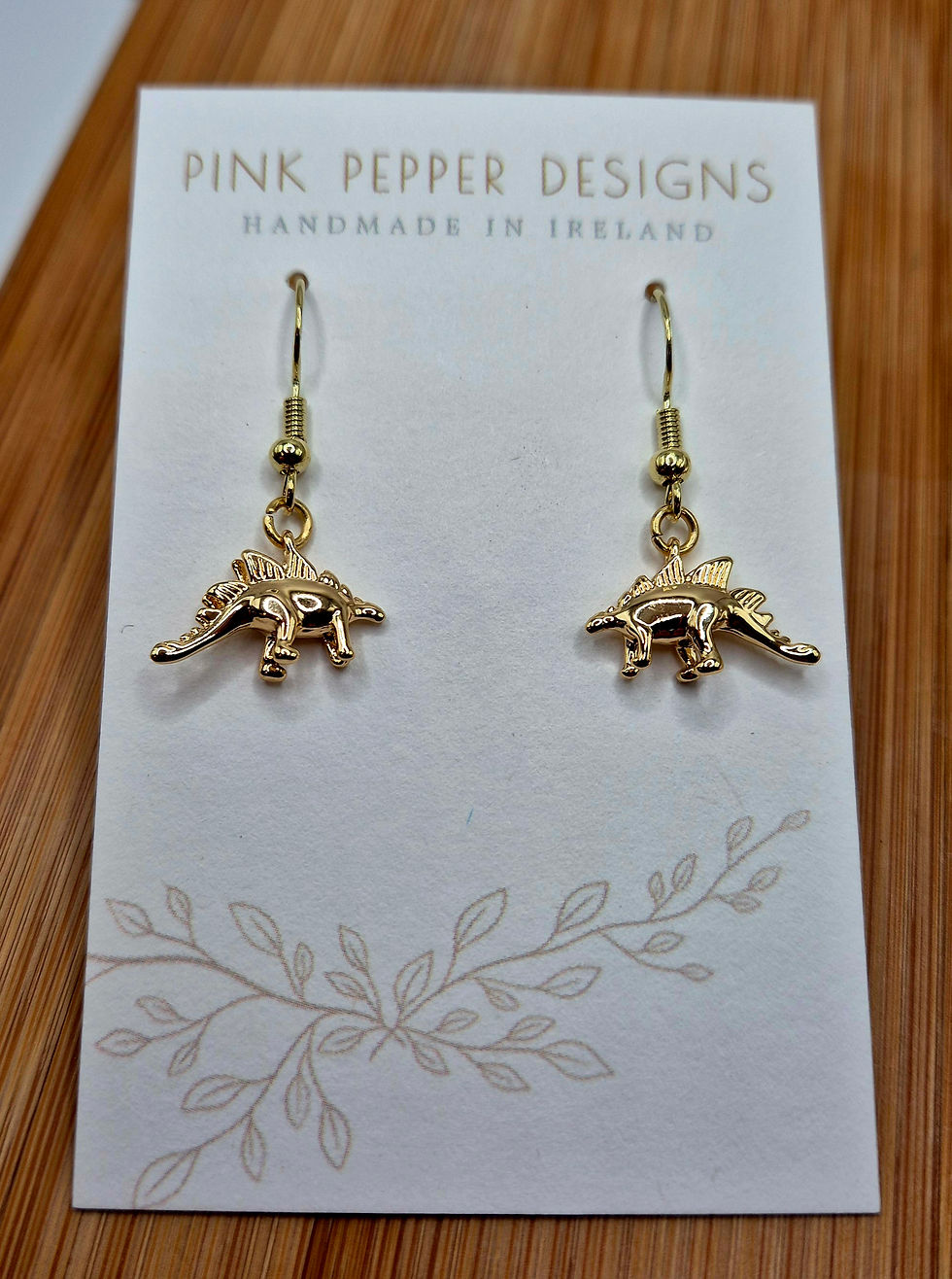 Thumbnail: Gold Stegasorus Dinosaur Dangle Earrings