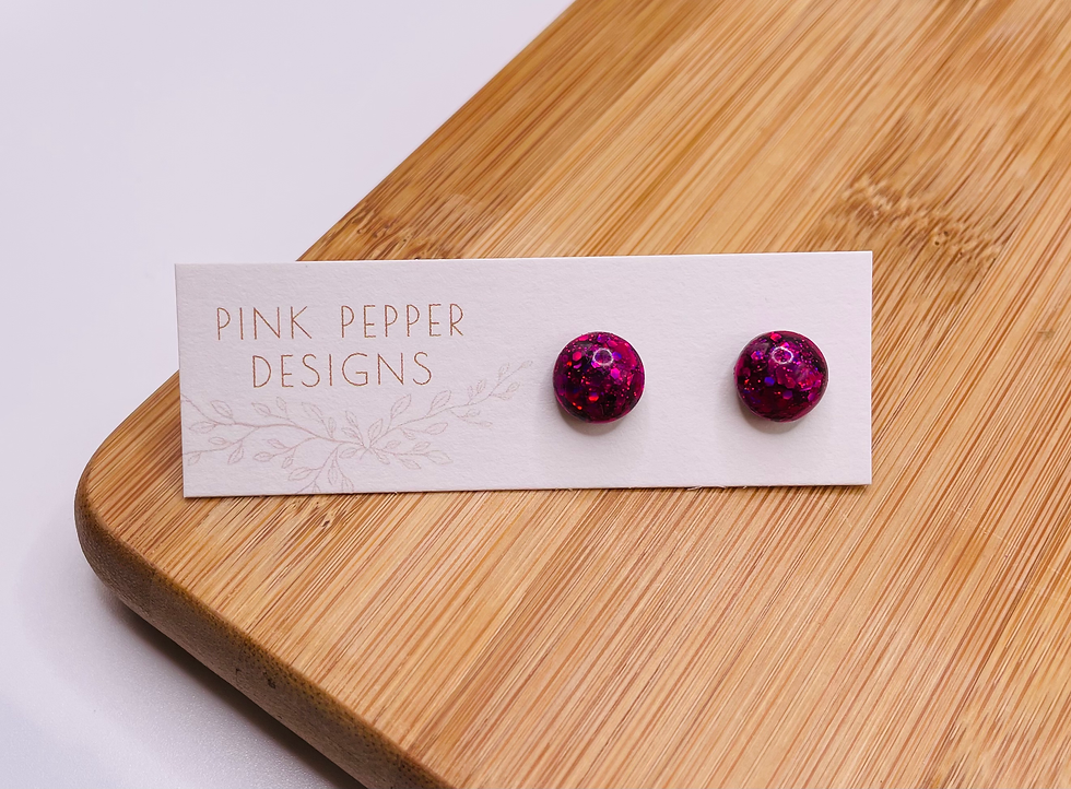 Thumbnail: Fuscia Pink Small Sparkly Stud Earrings