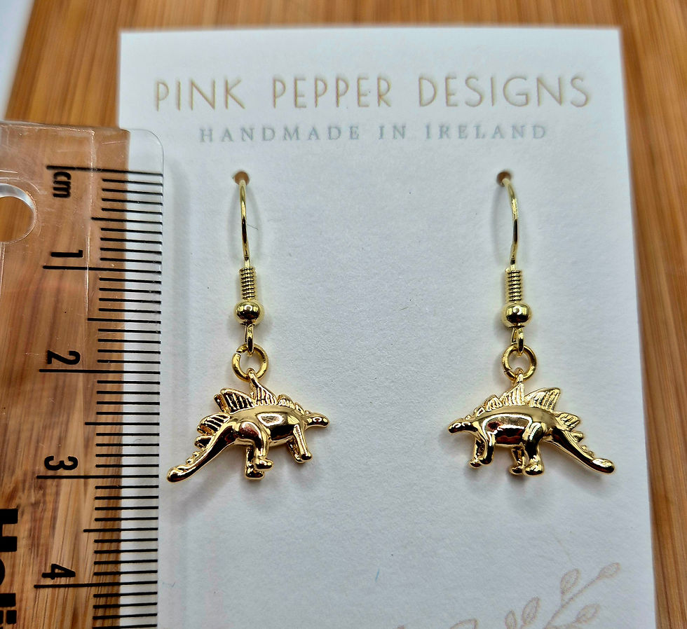 Thumbnail: Gold Stegasorus Dinosaur Dangle Earrings