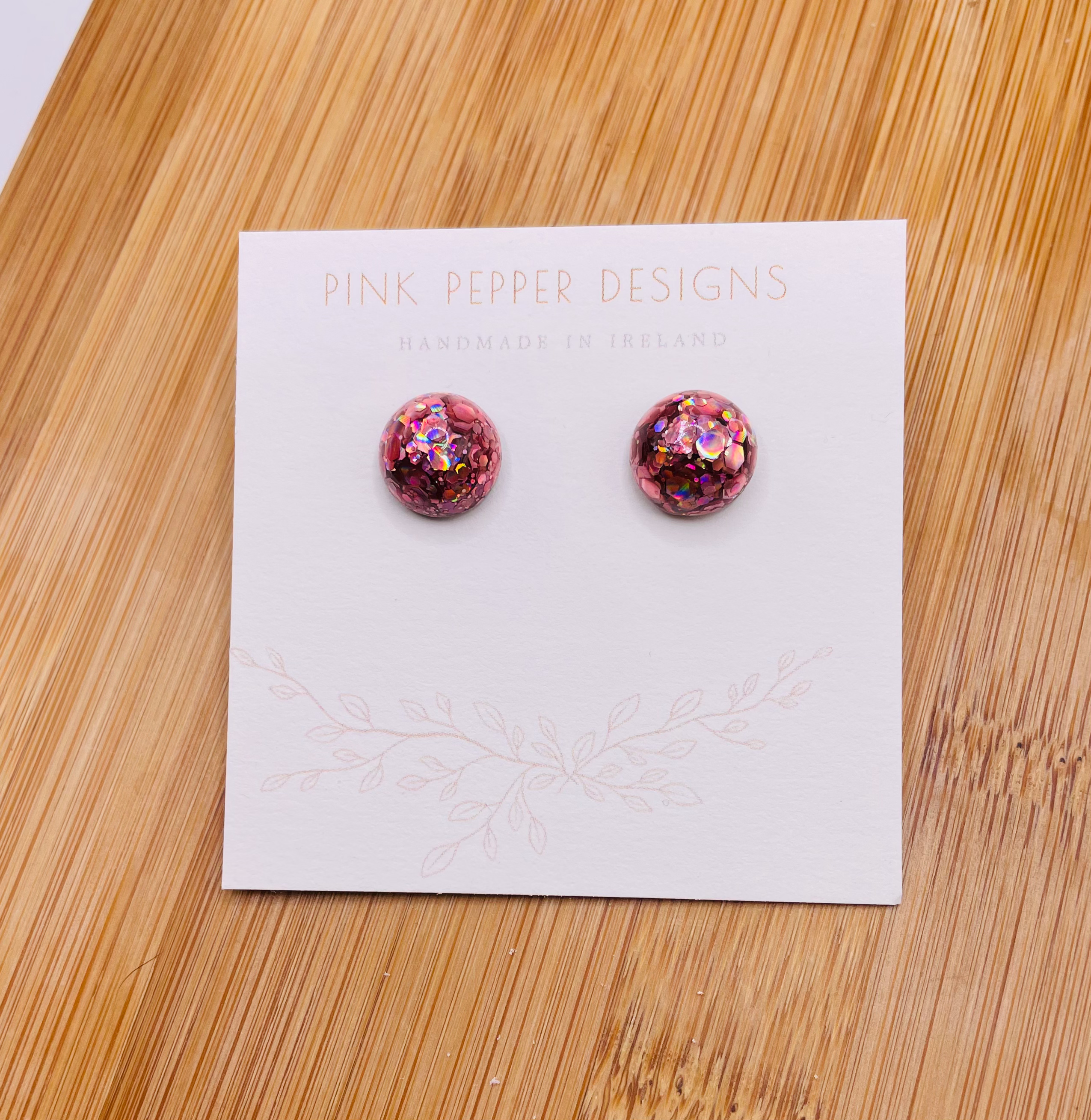 Baby Pink Holographic Medium Sparkly Stud Earrings 