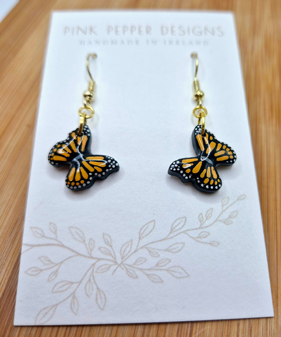 Thumbnail: Orange & Black Butterfly Dange Earrings 