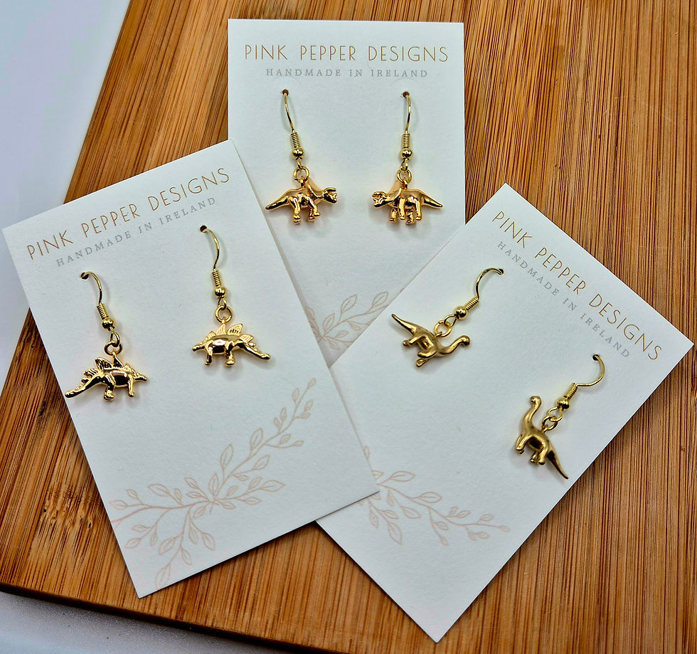 Thumbnail: Gold Stegasorus Dinosaur Dangle Earrings