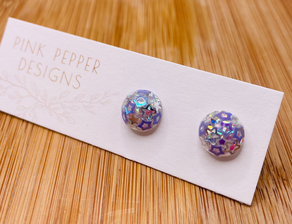 Thumbnail: Lilac & Silver Stars Small Sparkly Stud Earrings