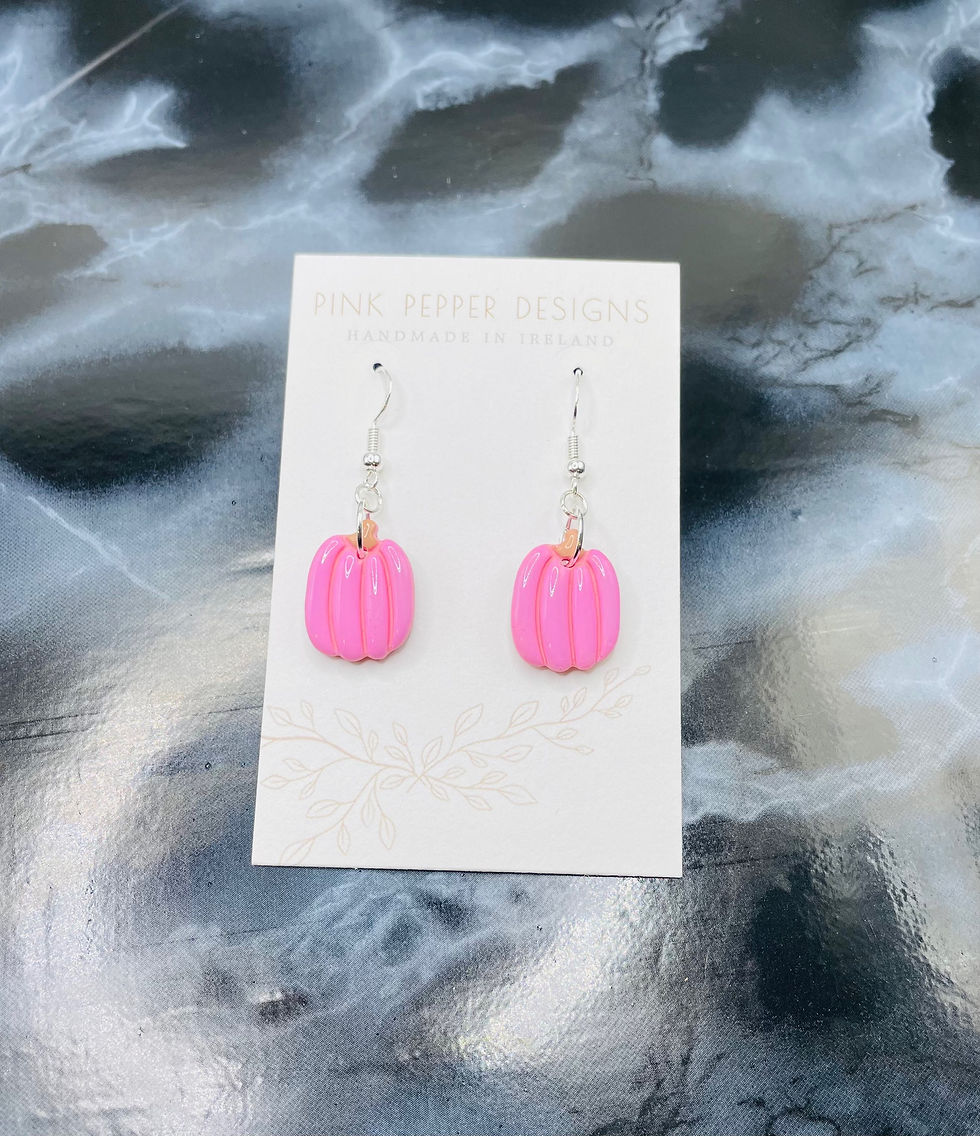 Thumbnail: Halloween Pumpkin Pink Dangle Earrings 