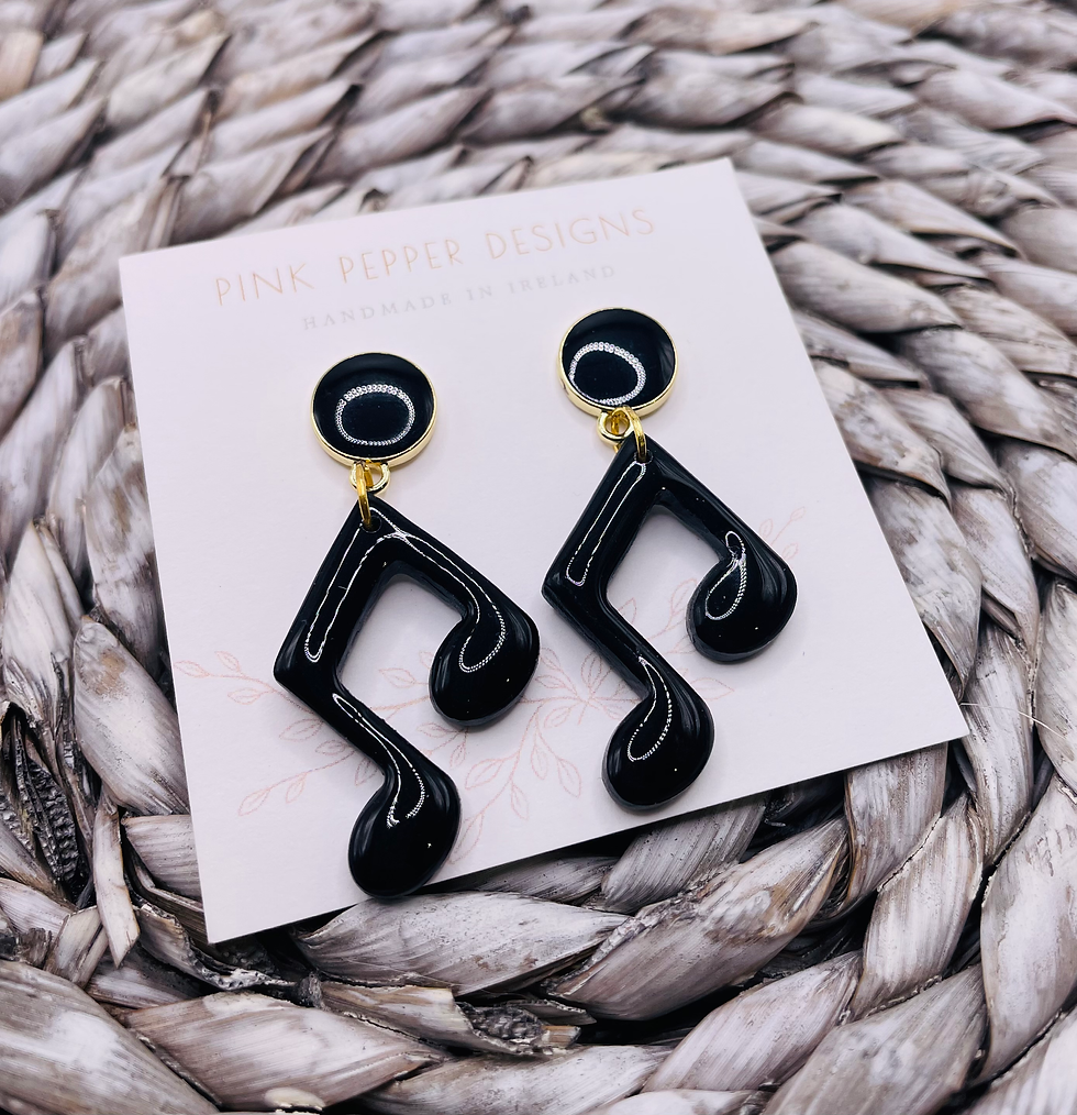 Thumbnail: Black Music Note Dangley Stud Earrings 