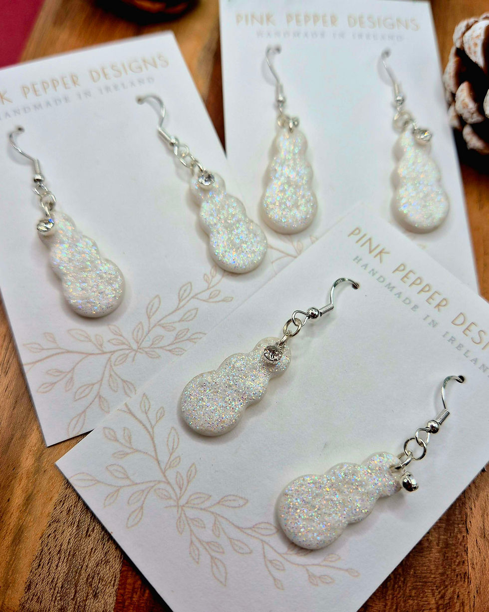 Thumbnail: White Sparkly Snowman Dangle Earrings