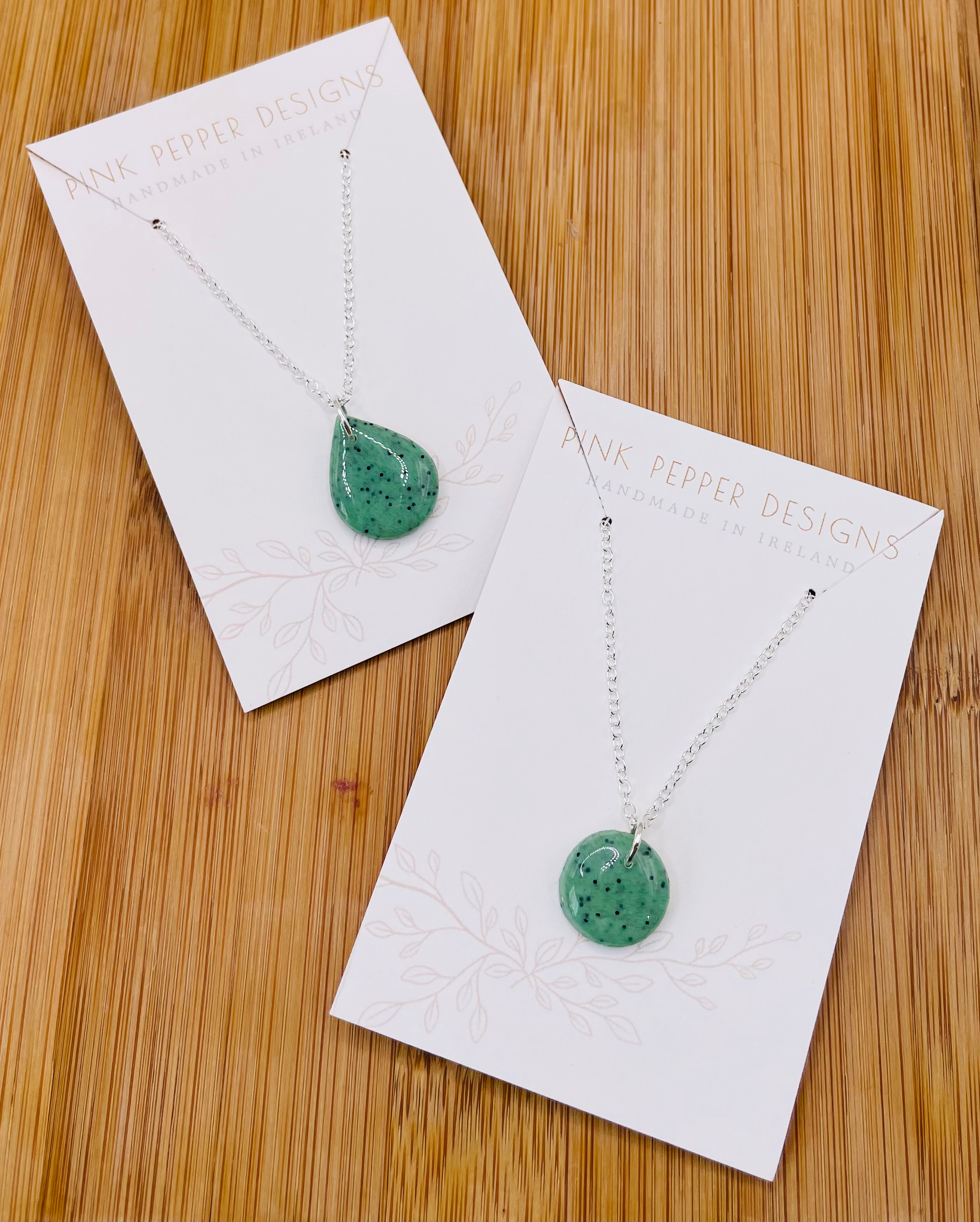 Jade Granite Pendant Silver Chain Necklace 