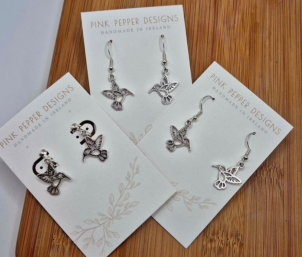 Thumbnail: Silver Hummingbird Outline Dangley Clip On Earrings 