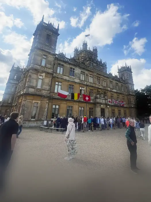 The grand facade of Highclere Castle in Berkshire, the Downton Abbey estate, for exclusive private tours.