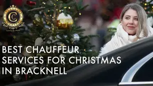 Elegant woman at London, going inside a chauffeur-driven car hire during Christmas