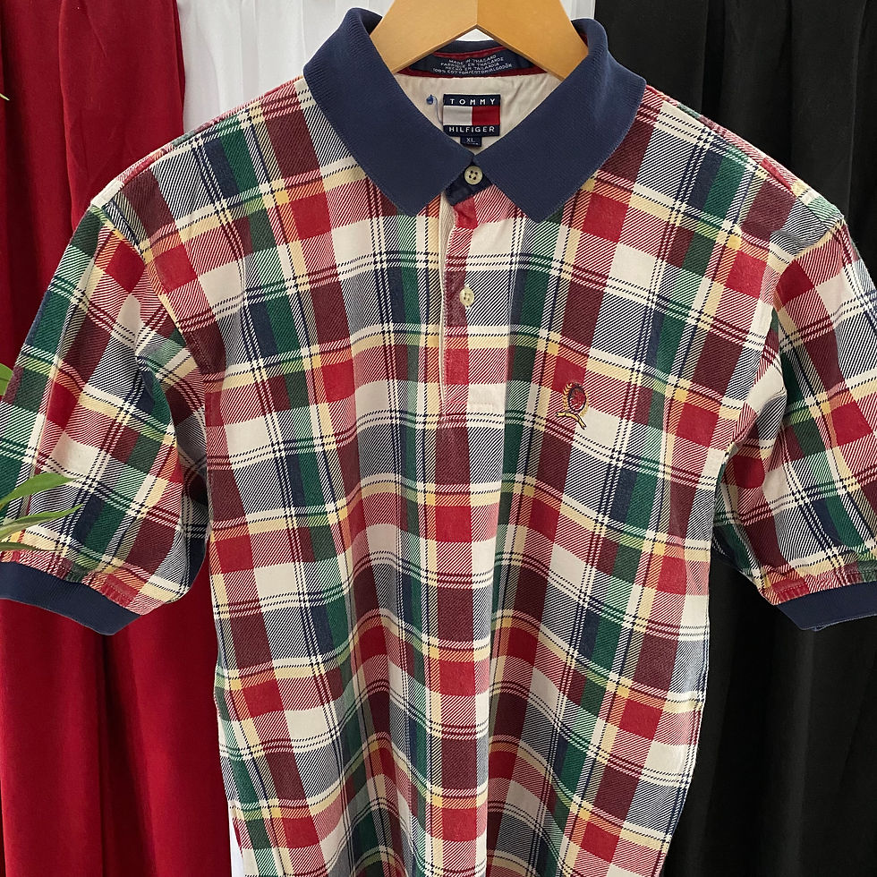 Thumbnail: VINTAGE TOMMY HILFIGER PLAID CREST LOGO POLO SHIRT WHITE