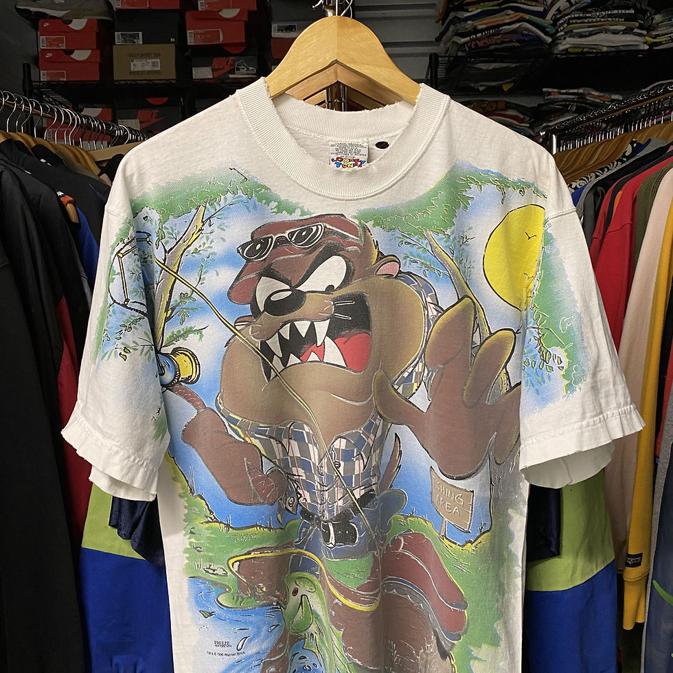 Thumbnail: VINTAGE 1996 LOONEY TUNES TAZ FISHING ALL OVER PRINT TEE