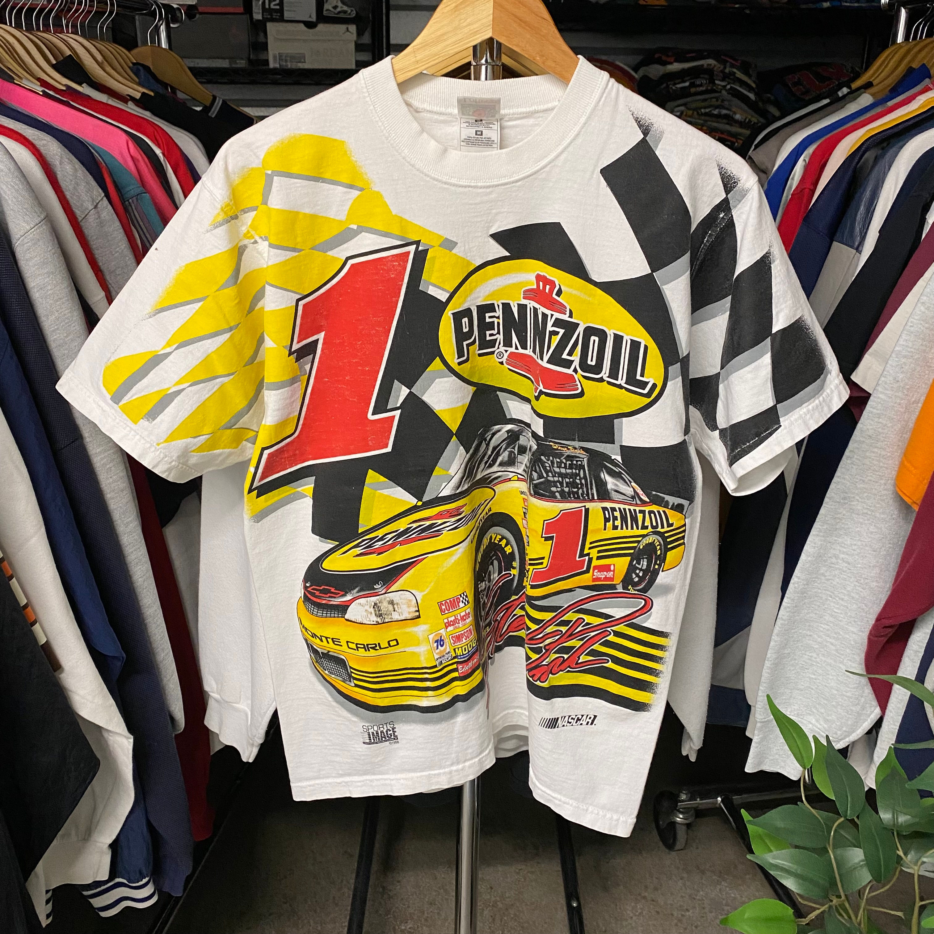 VINTAGE 1998 STEVE PARK PENNZOIL ALL OVER PRINT RACING TEE