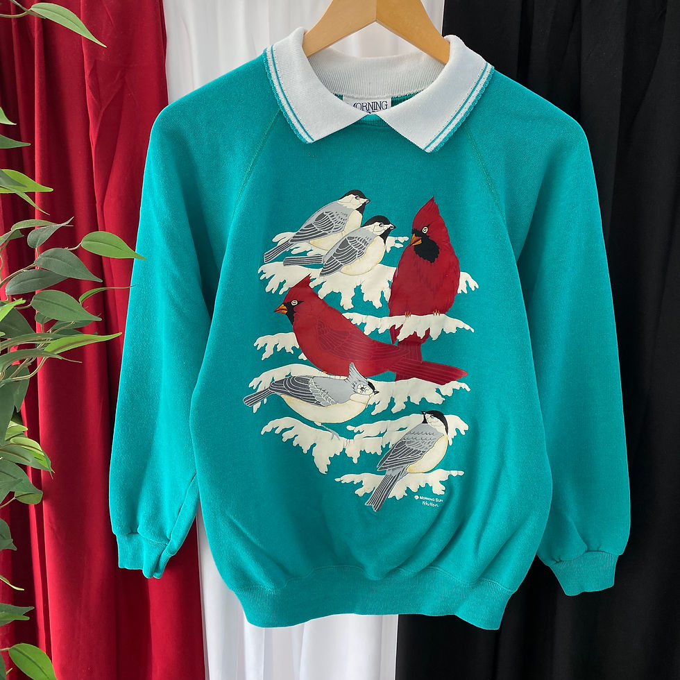 VINTAGE RED ROBIN BIRD COLLARED GRANNY SWEATSHIRT