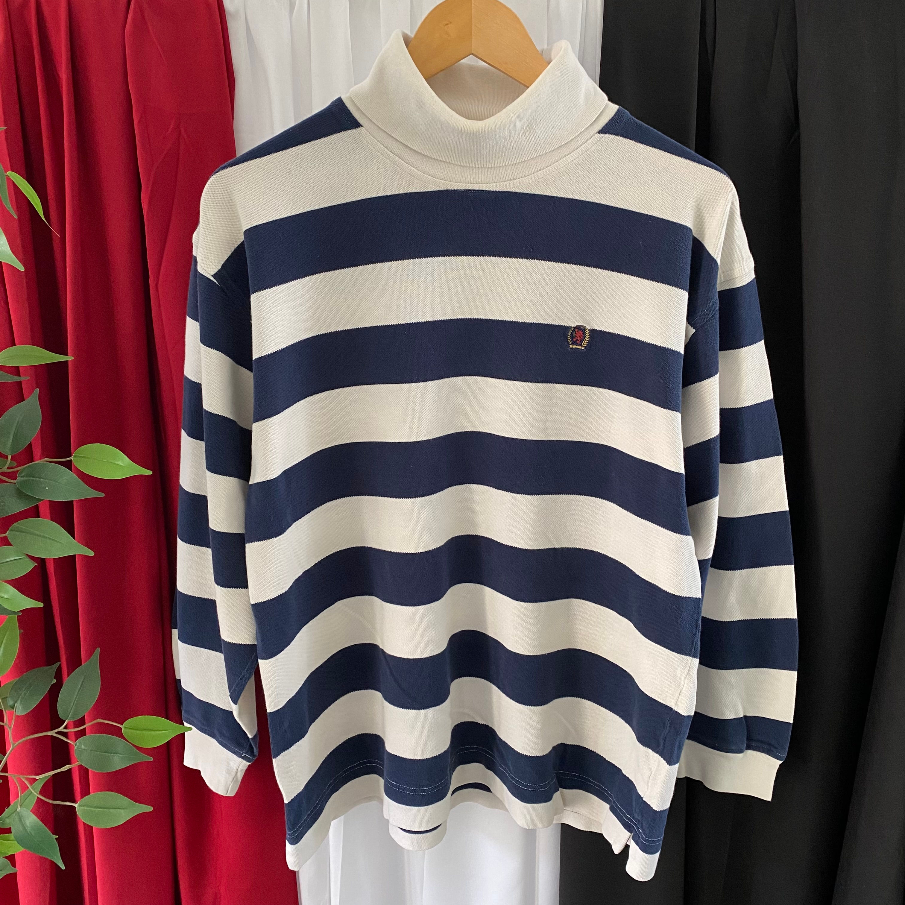 VINTAGE TOMMY HILFIGER CREST LOGO STRIPED TURTLENECK SHIRT