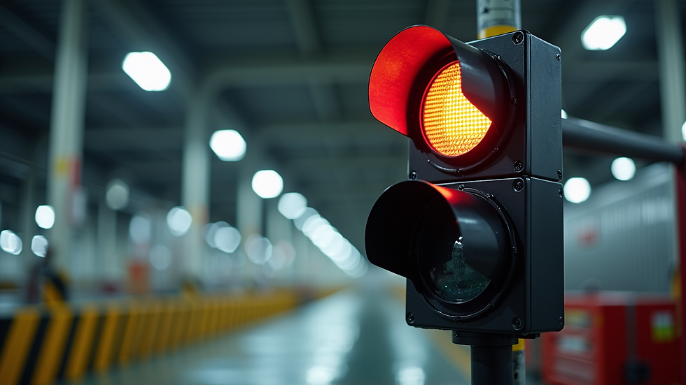 Close-up of a traffic light system at a loading dock
