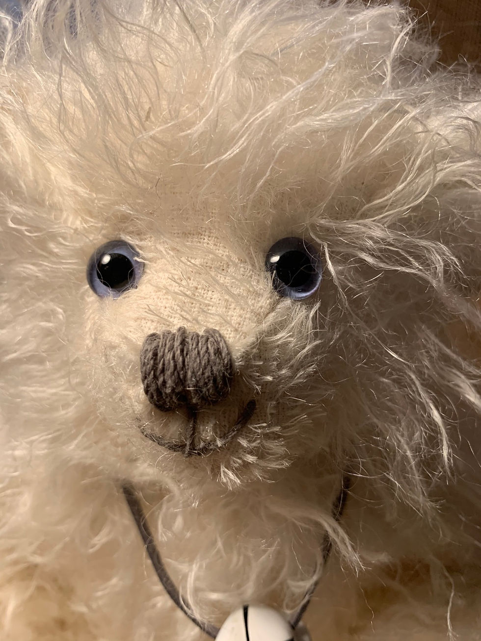 Thumbnail: Traditional long haired white mohair bear with Harris tweed Paws