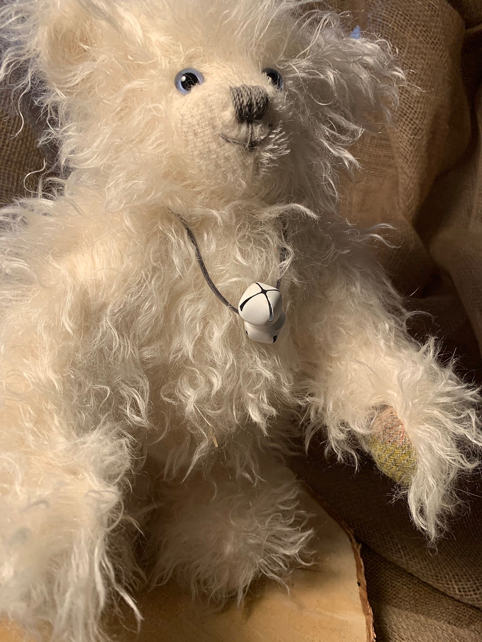 Thumbnail: Traditional long haired white mohair bear with Harris tweed Paws