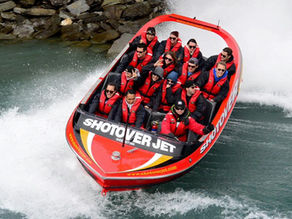 A group of people on board the Queenstown Shotover Jet