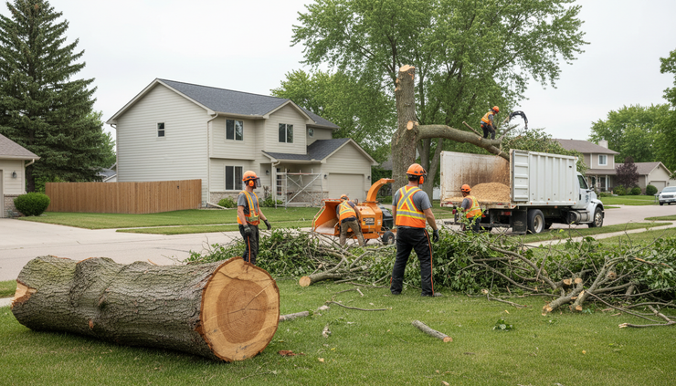 Eye-level view of a professional tree removal project Blaine Minnesota.