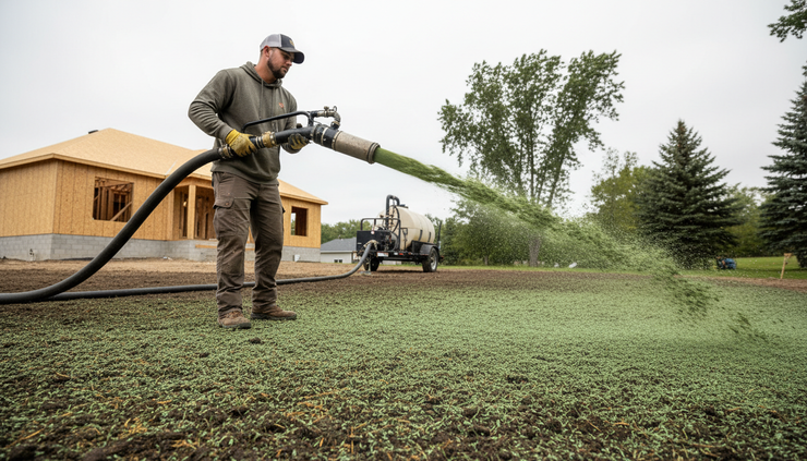 Eye-level view of a hydroseeding project in Elk River Minnesota.