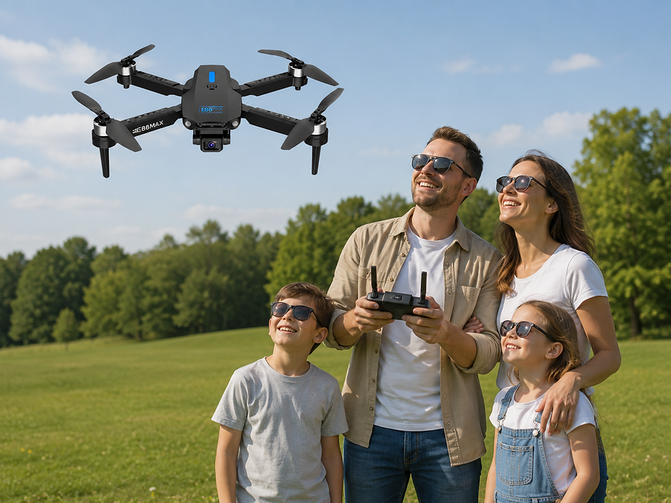 Miniatura: Família utilizando o Drone Dobrável E88MAX em um passeio ao ar livre para registrar momentos especiais.