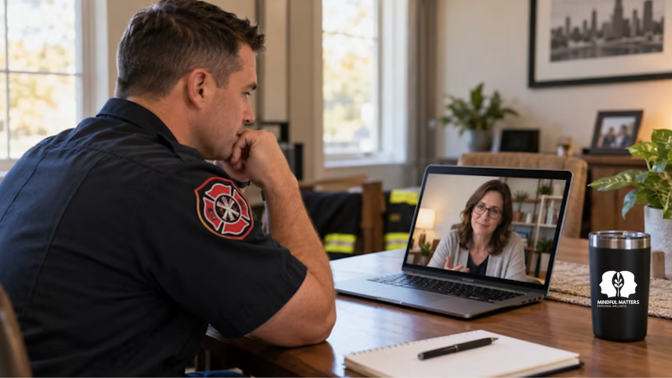 Client receiving therapy services via telehealth.