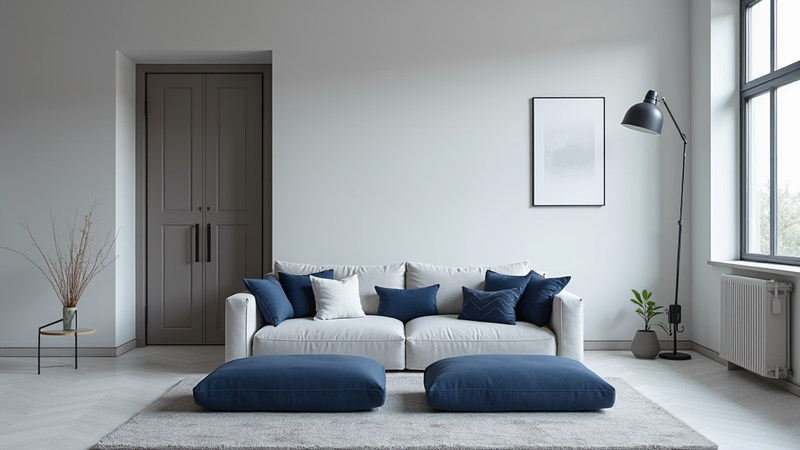Wix grå sofa med blå puder