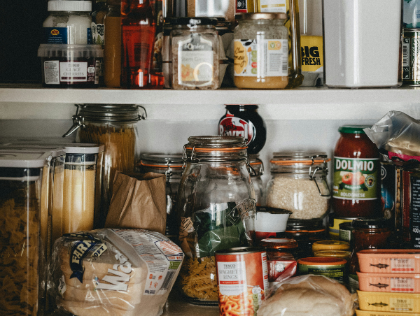 stocked pantry shelves