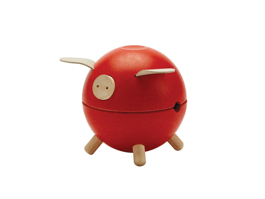 PlanToys Wooden Piggy Bank -Red