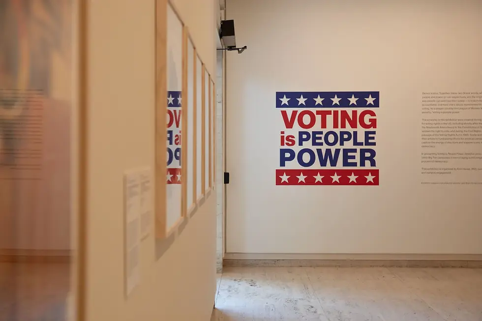 “Voting is People Power” exhibition title wall at the Sheldon Art Museum on Wednesday, Sept. 4, 2024, in Lincoln, Nebraska. Photo by Izzy Lewis 