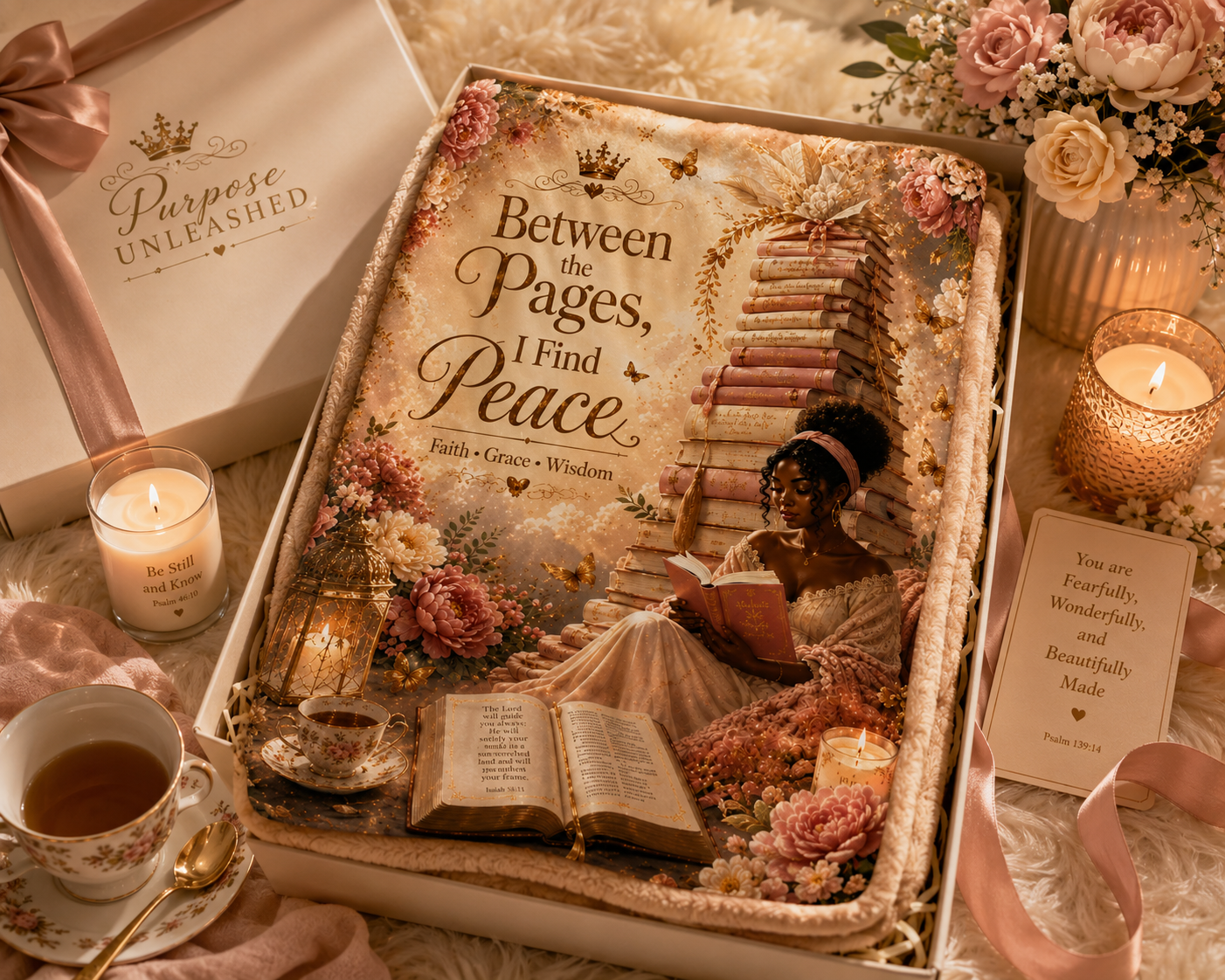 Between the Pages I Find Peace Blanket | Book Lover Throw | Cozy Reading Blanket