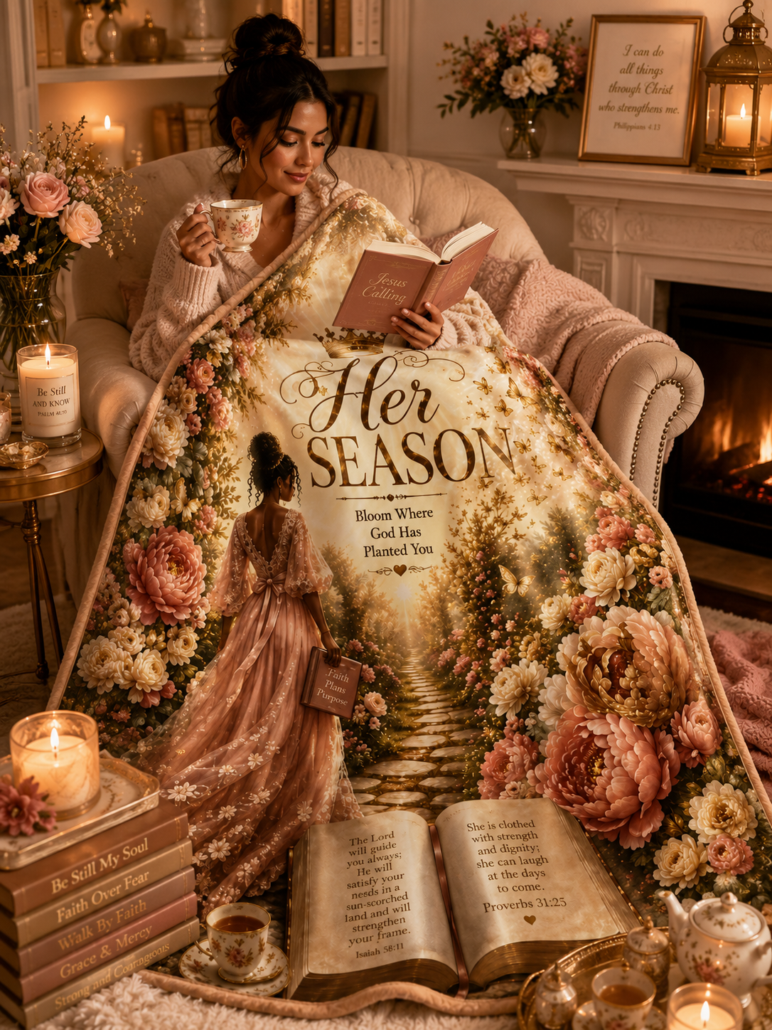 Her Season Blanket | Inspirational Throw | Cozy Self-Care Blanket