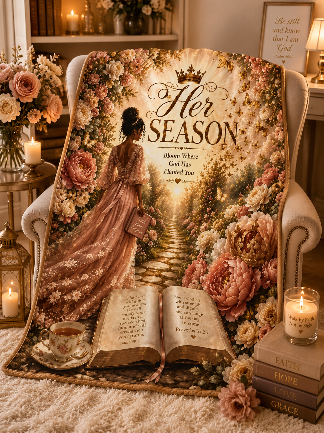 Her Season Blanket | Inspirational Throw | Cozy Self-Care Blanket
