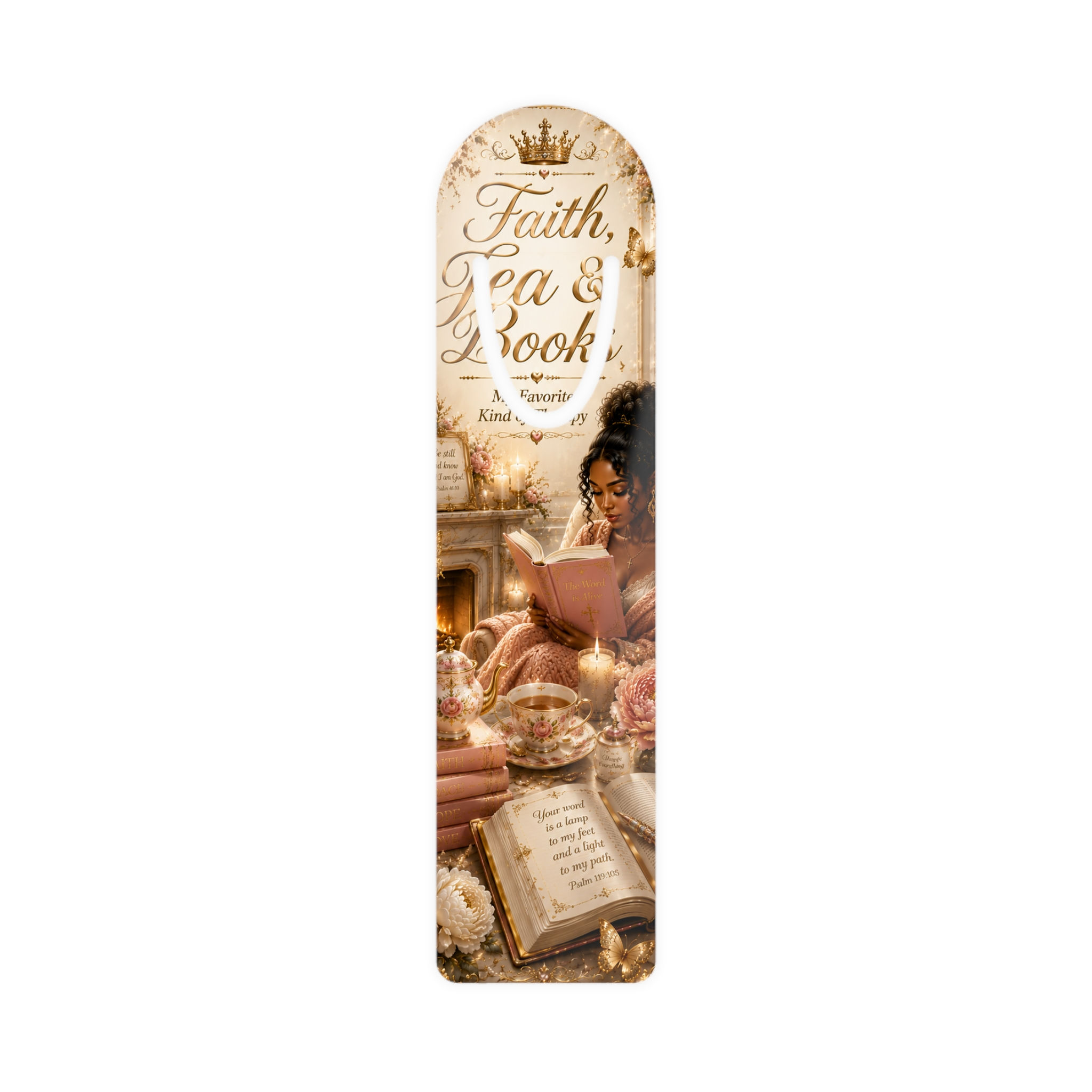 Faith, Tea & Books Bookmark | Christian Reader Gift | Floral Metal Bookmark