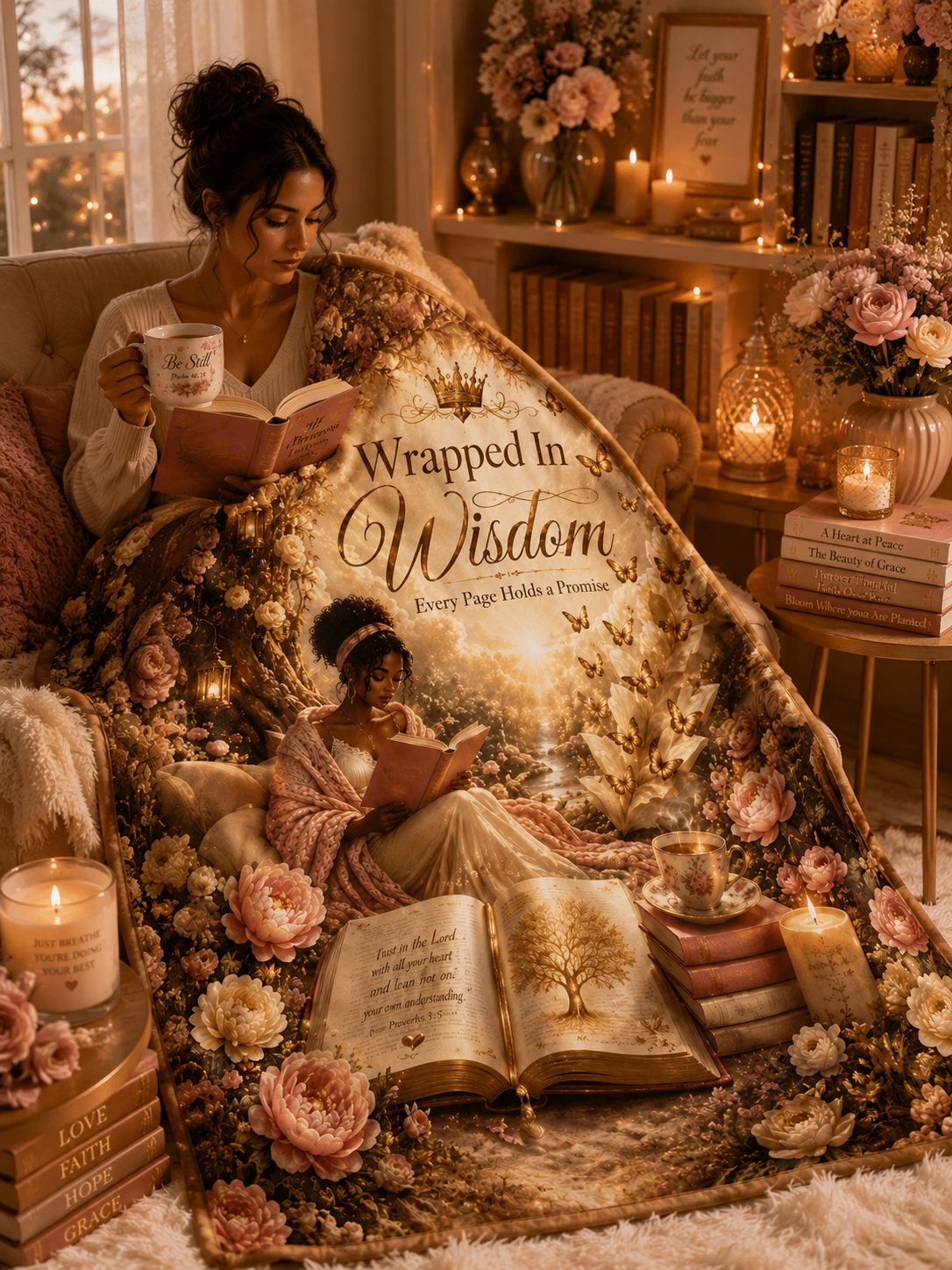 Wrapped In Wisdom Blanket | Christian Reading Throw | Cozy Faith Blanket