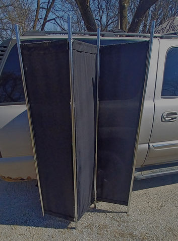 Chrome & black cloth 3-panel folding screen