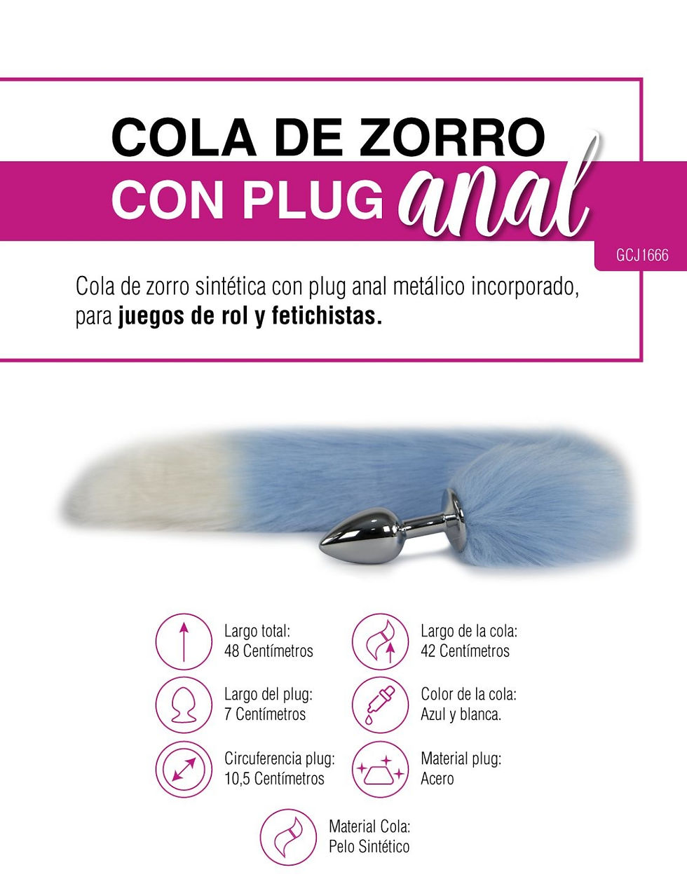 Miniatura: Metal butt plug with blue tail