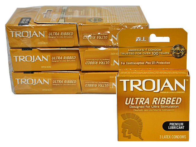 TROJAN ULTRARIBBED BEIGE 6PK