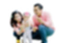 Handsome father and beautiful mother playing soap bubbles with daughter isolated over whit