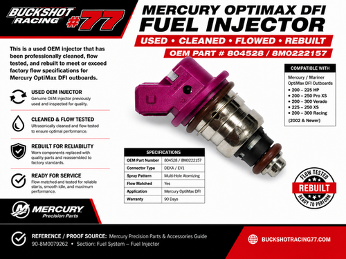 Fuel Injector Assembly, Mercury Optimax DFI 804528, 8M0222157