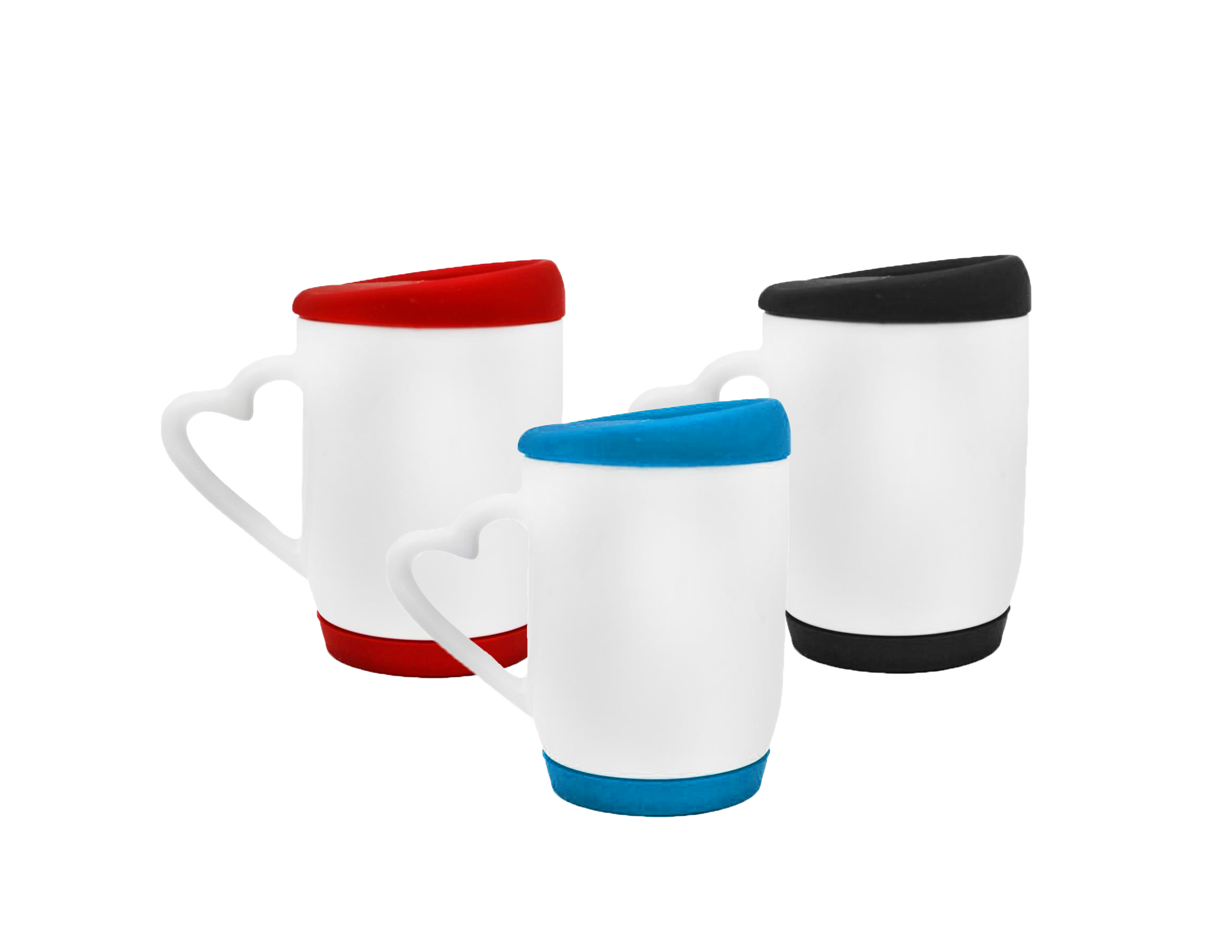 Taza con asa de corazón con base y tapa de silicon